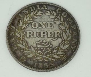 India British 1 Rupee William Iv,  F Incuse,  19 Berries 11,  66gr,  1835,  Silver Coin