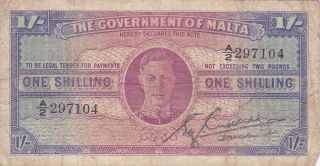 1 Shilling Fine Banknote From British Colony Of Malta 1943 Pick - 16