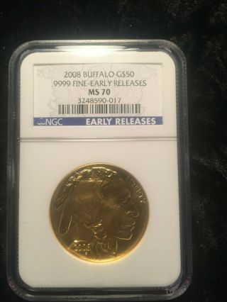 2008 1 Oz $50 Gold American Buffalo Ngc Ms 70 Early Release