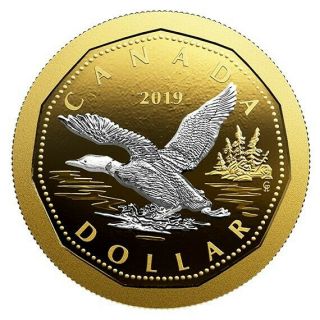 2019 Canada Reverse Gold 5 Oz.  Silver $1 Big Coin Series Dollar Loonie
