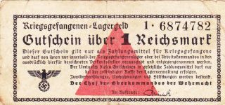 1 Reichsmark Vg - Fine German Concentration Camp Note From The Wehrmacht 1939