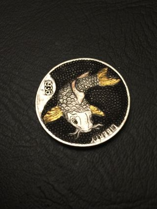 Hobo Nickel Hand Carved Engraved Ohns Koi Fish 24k Gold Copper Inlay