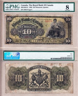 Scarce 1909 $10 Royal Bank Of Canada " Black Frame " 630 - 10 - 04 - 14.  Pmg Vg8