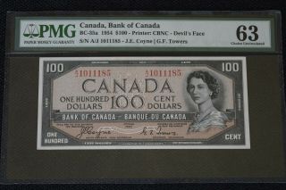 Bank Of Canada $100 1954 Bc - 35a " Devils Face " Pmg 63 Choice Unc