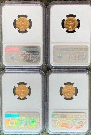 1900/1902/1905/1906 $2.  5 GOLD LIBERTY HEAD NGC MS62 4 COINS 3