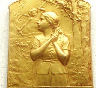 Martyred Joan Of Arc & Saint Michael - Extraordinary Antique Gold Art Medal