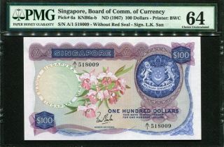 Singapore 1967,  100 Dollars,  P6a,  Pmg 64 Unc