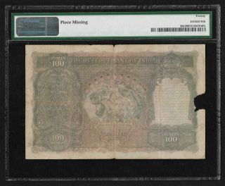 British India 1943,  100 Rupees KARACHI,  PMG Very Fine 20,  CD Deshmukh sign P 20k 2