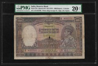 British India 1938 1000 Rupees Calcutta,  Pmg Very Fine 20,  Jb Taylor Sign,  P 21b