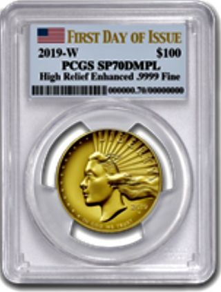 Pre - 2019 - W American Liberty Enhanced High Relief Gold Pcgs Sp70 Dmpl Fdoi