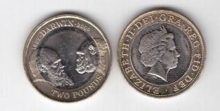 Uk United Kingdom – Bimetal 2 Pounds Coin 2009 Year Km 1115 Charles Darwin