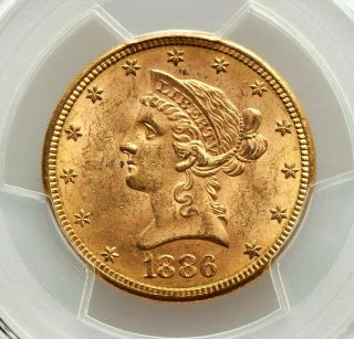 1886 - S $10 Ms - 63 Pcgs Gold Liberty Head Eagle United States Coin.