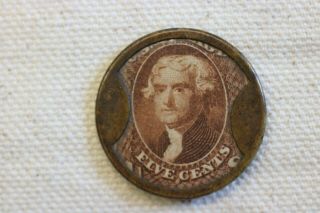 1862 Civil War 5 Cent Encased Postage Stamp (gault)