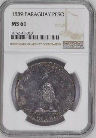1889 Paraguay One Peso Ngc Ms61 Rare Low Mintage Coin High Value
