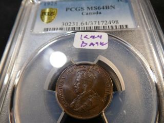 Q44 Canada 1925 Small Cent Pcgs Ms - 64 Brown Key Date