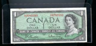 Rare 1954 Bank Of Canada Mismatched Serial Number $1 Error Note Co420