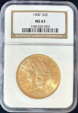 1900 $20 American Gold Double Eagle Ms63 Ngc Liberty Ultra Lustrous Coin