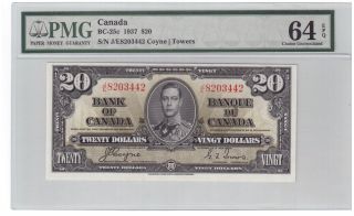 Canada $20 Dollars Banknote 1937 Bc - 25c Pmg Choice Unc 64 Epq " J/e Prefix "