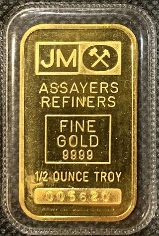 Johnson Matthey Gold Bar 1/2 Oz.  9999 Ultra Rare Jm Flat Back Ingot
