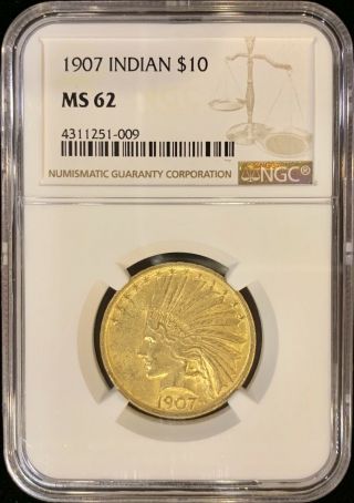 1907 $10 American Gold Eagle Indian Head Ms62 Ngc Key Date Coin $1875 Price G.