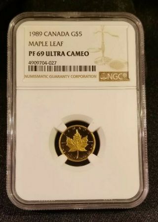 1989 Canada Proof Gold Maple Leaf Coin - 1/10 Oz - Ngc Pf - 69