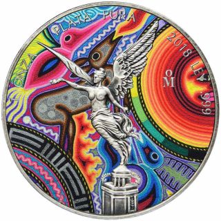 2018 Mexico 1 Onza Libertad Huichol 10 Antique Finish 1 Oz Silver Coin