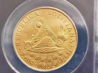 8 Scudos Gold Coin Bolivia 1839 - P Lima Anacs Vf - 30 Details