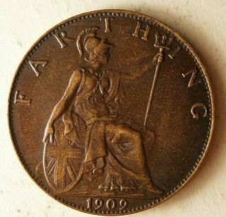 1909 Great Britain Farthing - Coin - - Britain Bin P