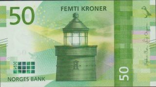Norway 50 Kroner 2017 Lighthouse Unc Banknote P - Usa Seller