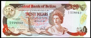 Belize 20 Dollars 1983.  Pick 45.  Unc.  Lovely Elizabeth Ii Note.