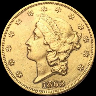 1863 Double Eagle Gold $20 BORDERS UNCIRCULATED MS BU Coronet Tough NR 2