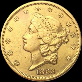 1863 Double Eagle Gold $20 BORDERS UNCIRCULATED MS BU Coronet Tough NR 3