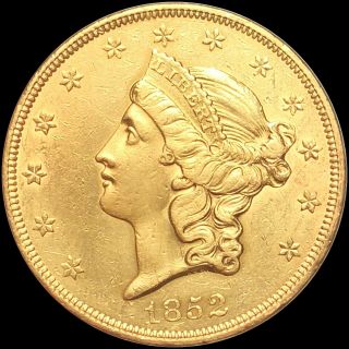 1852 $20 Double Eagle Looks Uncirculated Lustrous Liberty Gold Coin Ms Bu Nr