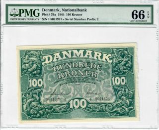 Denmark 100 Kroner 1944,  P39a,  Pmg Epq Gem Unc 66 Priced To Sell