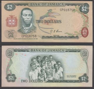 Jamaica 2 Dollars 1960 (1970) Banknote (xf) Crisp P - 55