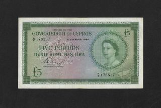 Vf,  5 Pounds 1956 Cyprus England