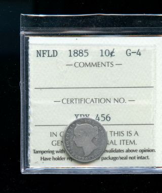 1885 Newfoundland 10 Cents Iccs Certified G4 Dsp9