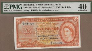 Bermuda: 5 Pounds Banknote,  (xf Pmg40),  P - 21d,  01.  10.  1966,