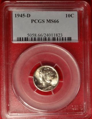 1945 - D 10c Pcgs Ms66 Gem Uncirculated Unc Mercury Silver Dime Type Coin 1
