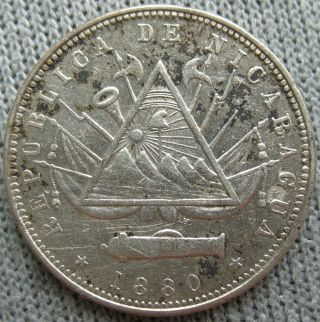 1880 - H Nicaragua Silver 20 Centavos