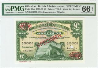Gibraltar Government Of Gibraltar £1 20.  11.  1971 Pick 18s Specimen.  Pmg 66 Epq.