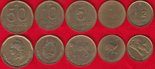 Argentina Set Of 5 Coins: 1/2 - 50 Centavos 1985 - 1988 Au