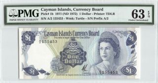 Cayman Islands 1971 (nd 1972) P - 1b Pmg Choice Unc 63 Epq 1 Dollar