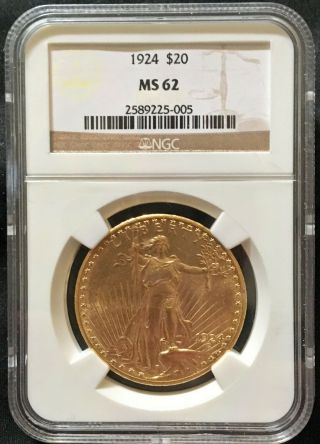 Ngc Ms62 Certified Collectible 1924 $20 Gold St.  Gaudens Gold Coin
