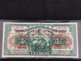 Costa Rica Banknote 1 Colon 1943 (red Overprint) Xf