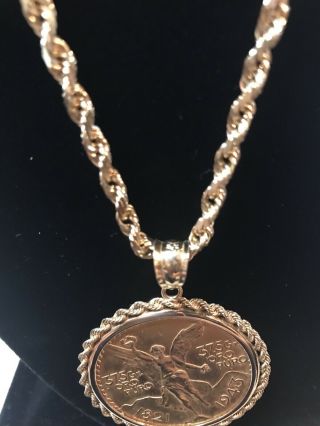 1943 Mexico Gold 50 Peso Centenario Coin With Rope Necklace Rope Bezel 2