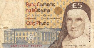 Ireland 5 Pound 16.  01.  1997 Series Ckh Circulated Banknote Jlb27