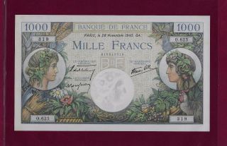 France 1000 Francs 1940 P - 96 In Unc,  No Holes French