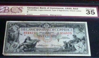 Mercury " Mythology Banknote " Canadian Bank Of Commerce 1935 $10 Type 2 Signature