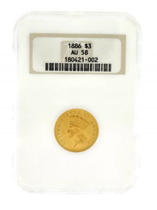 1886 $3 Indian Princess Ngc Au58 Gold Coin